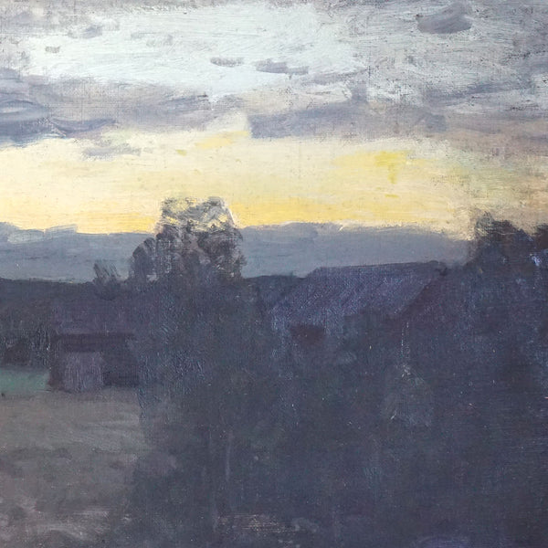 ALFRED BERGSTROM Oil on Canvas on Panel Painting, Sunset in Floda, Sweden