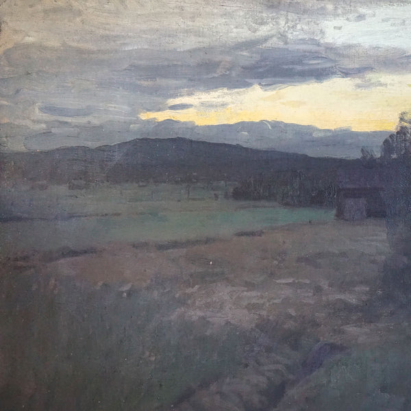 ALFRED BERGSTROM Oil on Canvas on Panel Painting, Sunset in Floda, Sweden