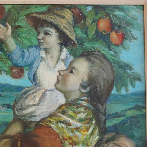 JOSEFINA TANGANELLI PLANA Oil on Canvas Painting, Picking Apples