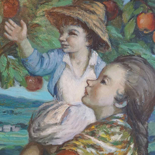 JOSEFINA TANGANELLI PLANA Oil on Canvas Painting, Picking Apples
