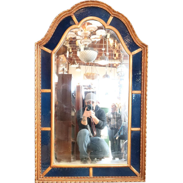 American Clausen Arched Gilt and Blue Glass Mirror