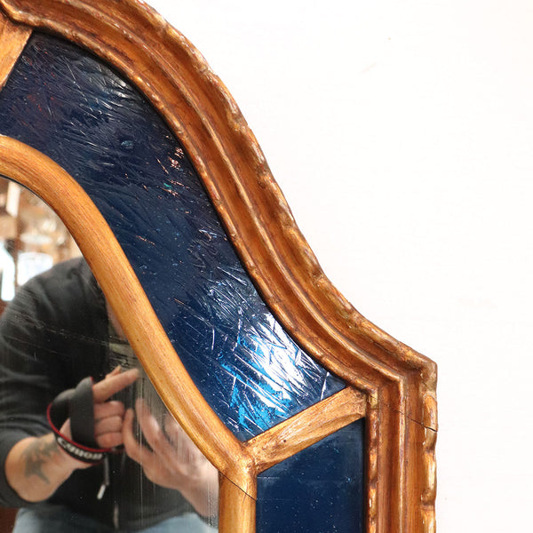 American Clausen Arched Gilt and Blue Glass Mirror