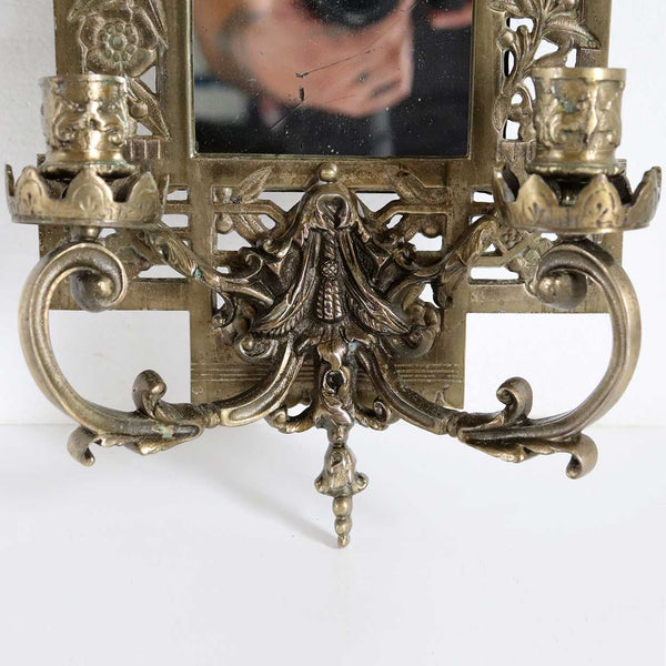 American Albert Patitz for Bradley & Hubbard Aesthetic Movement Brass Mirrored Two-Arm Wall Sconce