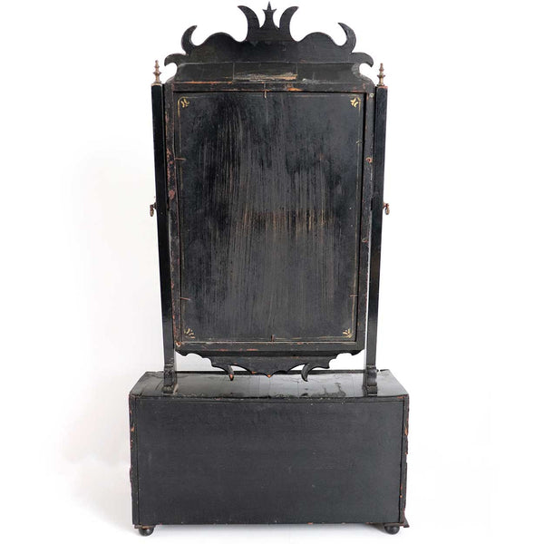 English Queen Anne Chinoiserie Black Japanned Dressing Table Mirror