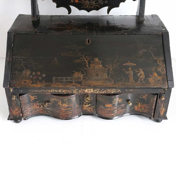 English Queen Anne Chinoiserie Black Japanned Dressing Table Mirror