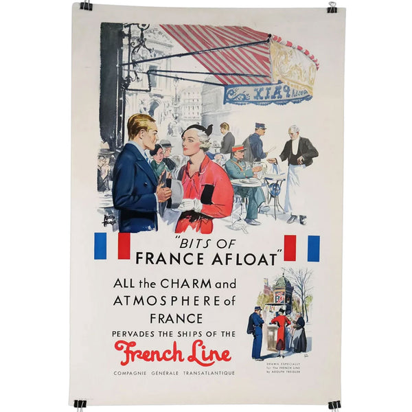 Vintage French ADOLPH TREIDLER Travel Advertising Poster, Ships of the French Line