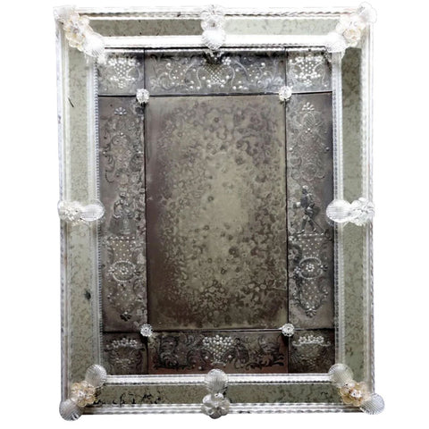 Italian Venetian Murano Etched and Blown Glass Rectangular Wall Mirror