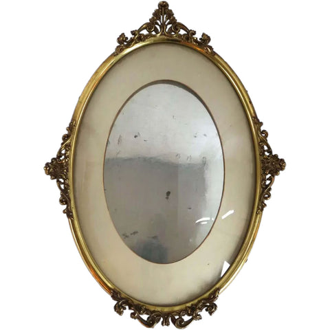 American Brass and Convex Glass Oval Picture Wall Frame