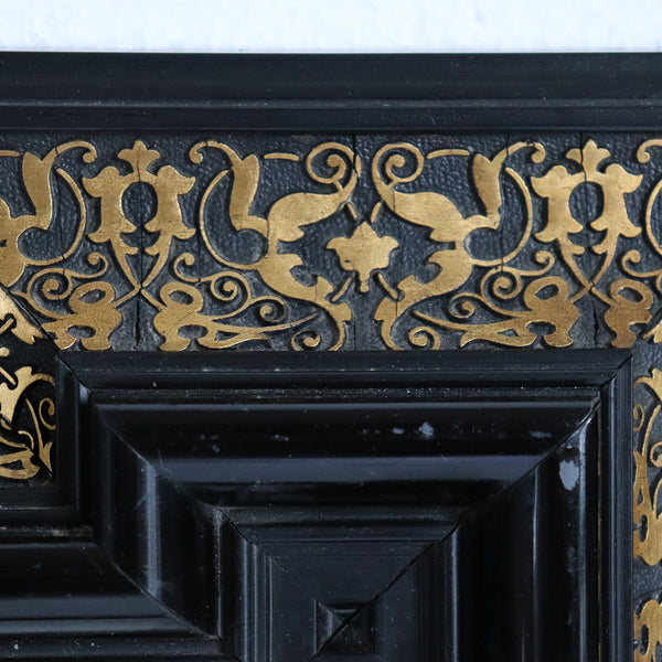 Pair of Dutch Baroque Style Gilt and Black Lacquered Beveled Wall Mirrors