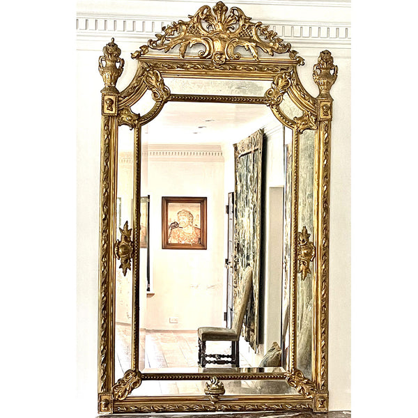 Large Italian Gilt Gesso and Beveled Wall Mirror