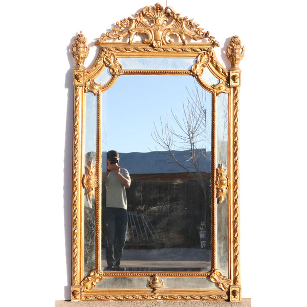 Large Italian Gilt Gesso and Beveled Wall Mirror