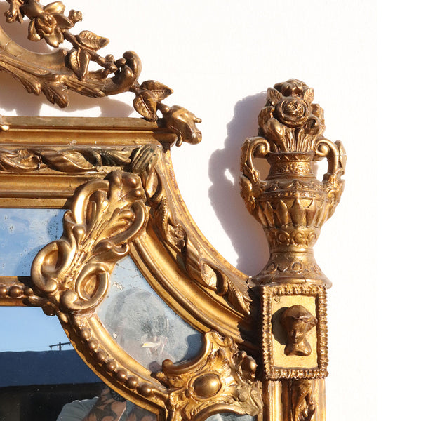 Large Italian Gilt Gesso and Beveled Wall Mirror