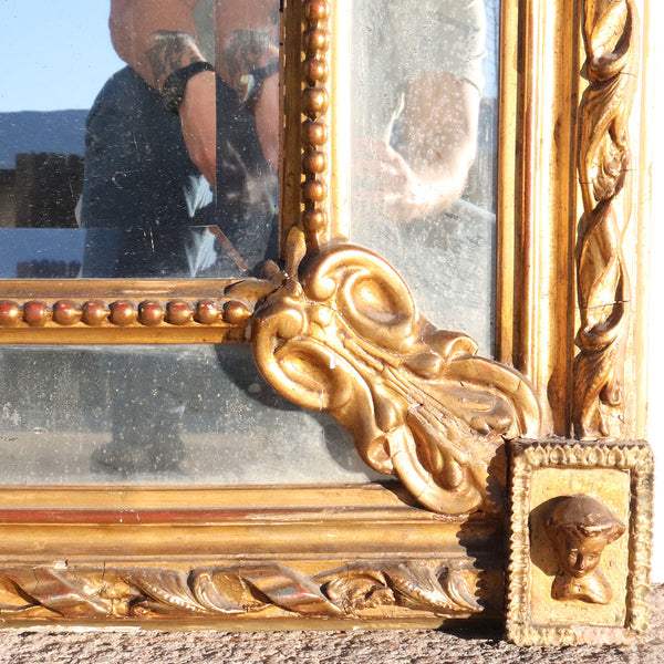 Large Italian Gilt Gesso and Beveled Wall Mirror