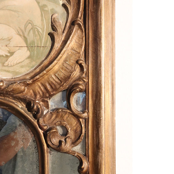 Grand French Gilt Gesso and Painted Boiserie Trumeau Wall Mirror