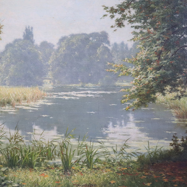 HENRI BIVA Oil on Canvas Painting, Summer Lake Landscape