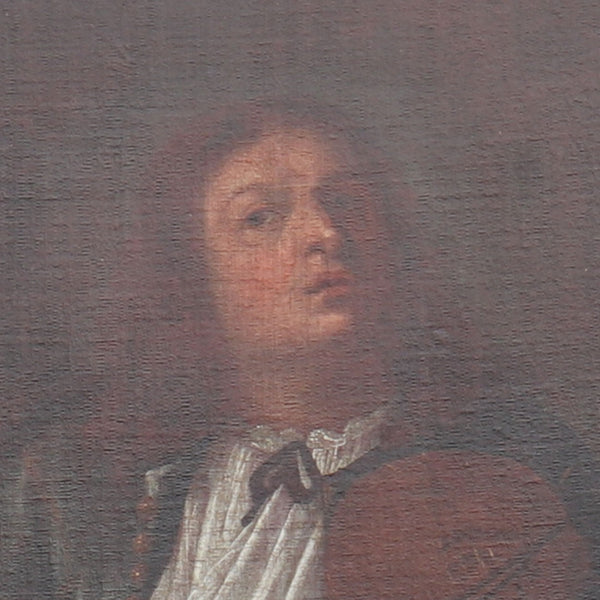 German School Oil on Canvas Painting, Allegory of Hearing, after Johann Heinrich Schönfeld