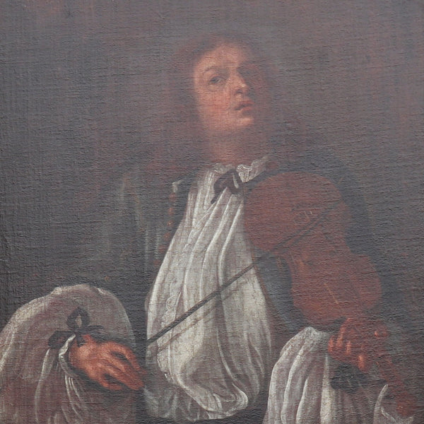 German School Oil on Canvas Painting, Allegory of Hearing, after Johann Heinrich Schönfeld