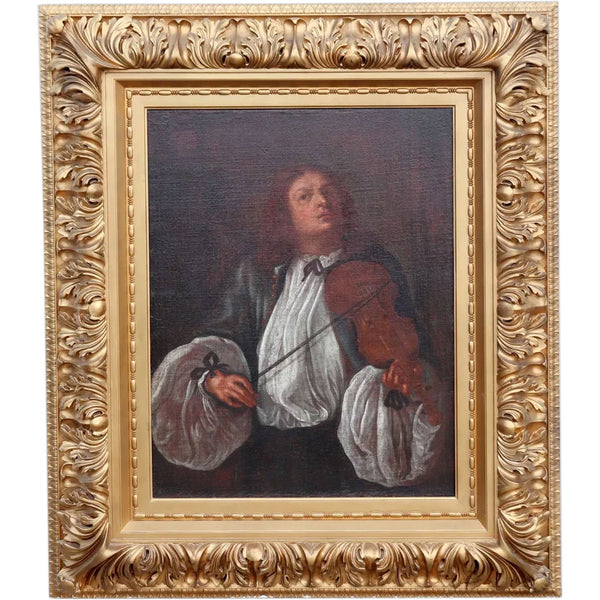 German School Oil on Canvas Painting, Allegory of Hearing, after Johann Heinrich Schönfeld