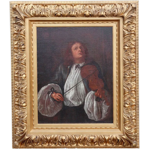 German School Oil on Canvas Painting, Allegory of Hearing, after Johann Heinrich Schönfeld