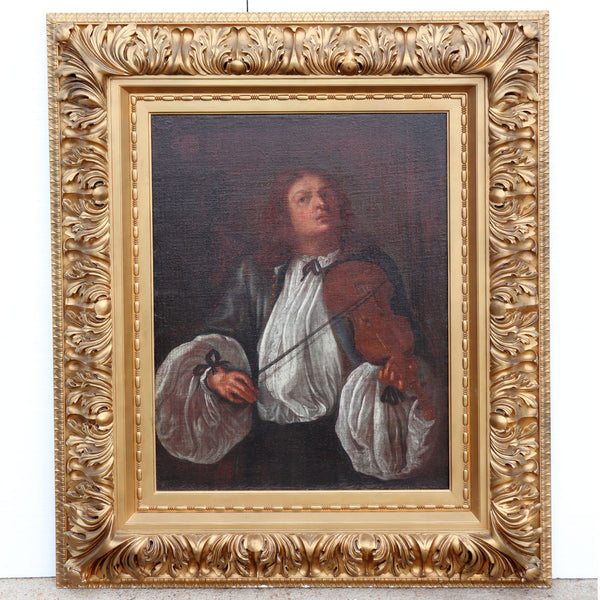German School Oil on Canvas Painting, Allegory of Hearing, after Johann Heinrich Schönfeld