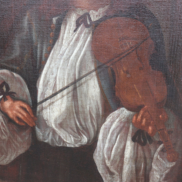 German School Oil on Canvas Painting, Allegory of Hearing, after Johann Heinrich Schönfeld