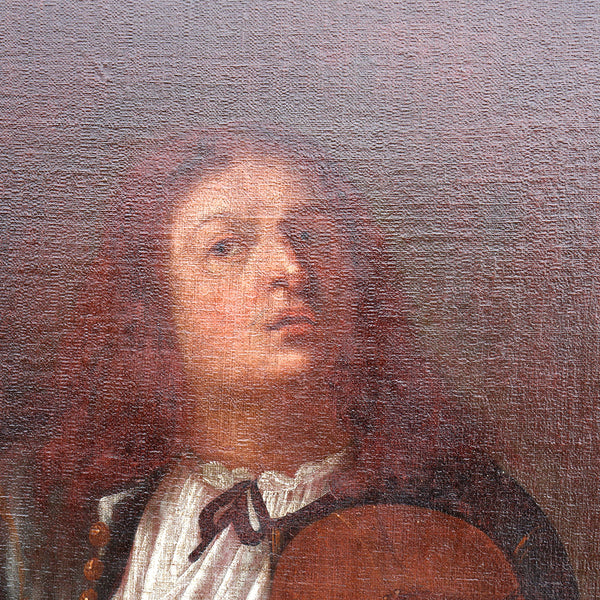 German School Oil on Canvas Painting, Allegory of Hearing, after Johann Heinrich Schönfeld