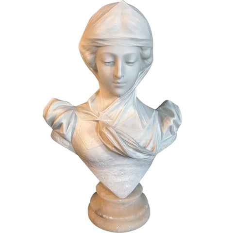 ADOLFO CIPRIANI Art Nouveau Alabaster Bust Statue, Dante's Beatrice