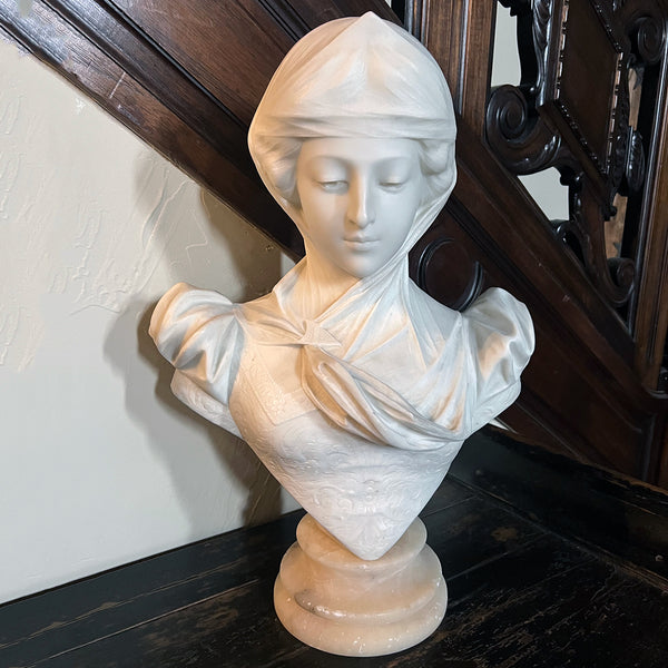 ADOLFO CIPRIANI Art Nouveau Alabaster Bust Statue, Dante's Beatrice