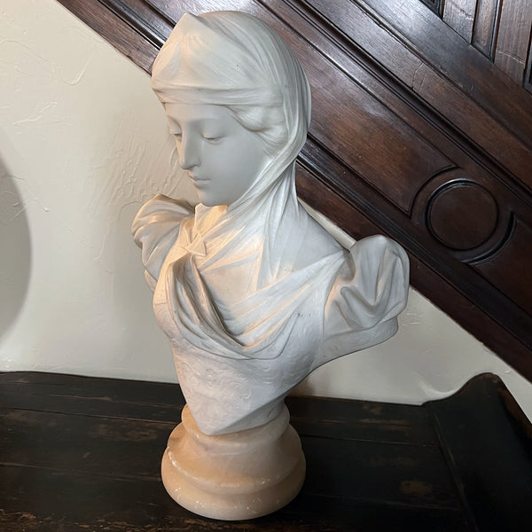 ADOLFO CIPRIANI Art Nouveau Alabaster Bust Statue, Dante's Beatrice