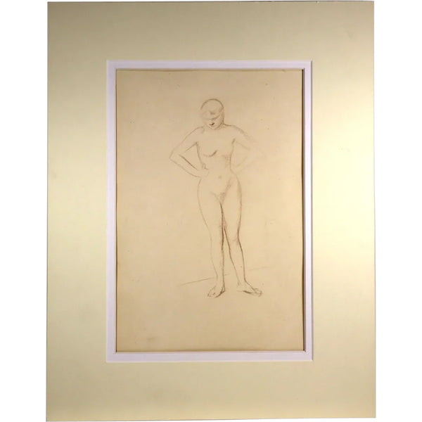 JEAN-LOUIS FORAIN Crayon Pencil on Paper Drawing, Nude Standing Akimbo