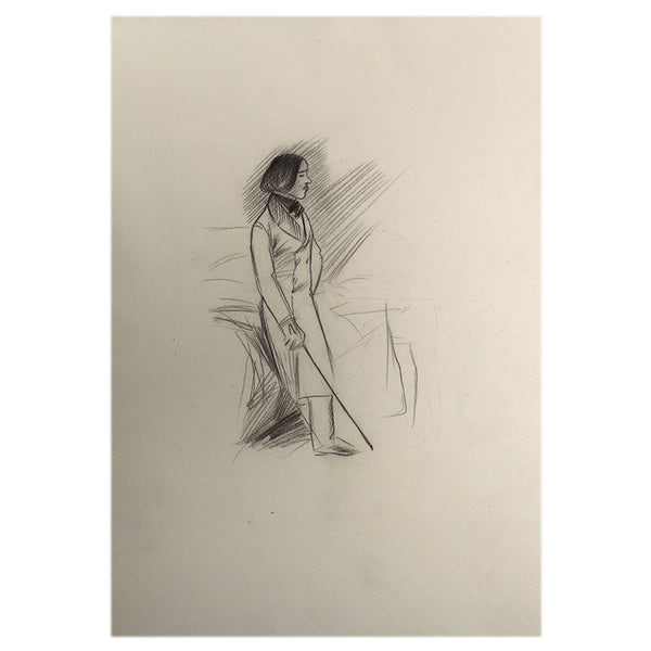 JEAN-LOUIS FORAIN Black Pencil on Paper Drawing, L'Elegant