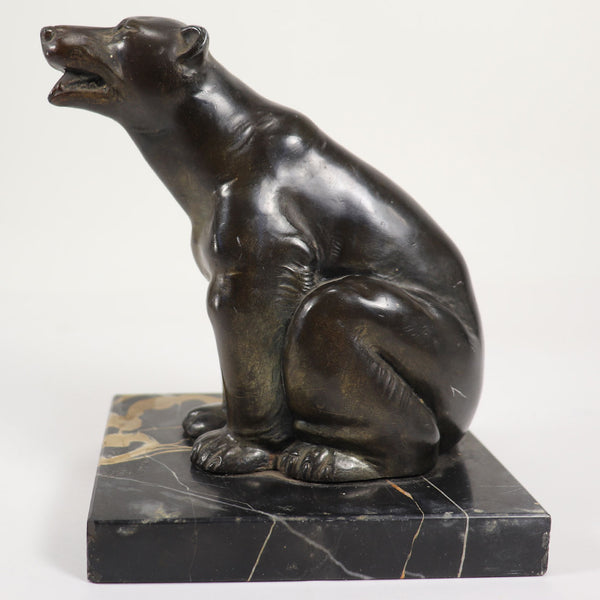 French Art Deco Patinated Bronze and Marble Polar Bear Statuette