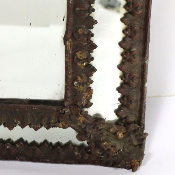 French Louis XIV Style Patinated Brass Beveled Pareclose Wall Mirror