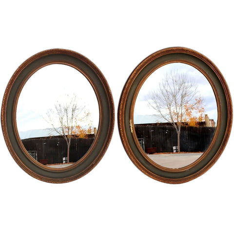 Pair of Large French Giltwood, Gesso and Painted Oval Wall Mirrors