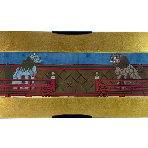 Japanese Watercolor and Gouache on Paper, Foo Lions of Kasuga Shrine