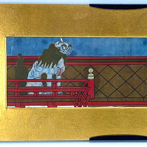Japanese Watercolor and Gouache on Paper, Foo Lions of Kasuga Shrine