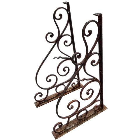 Large Pair of French Wrought Iron Scrolled Roof Awning Brackets