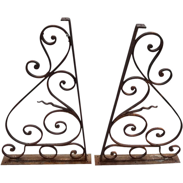 Large Pair of French Wrought Iron Scrolled Roof Awning Brackets