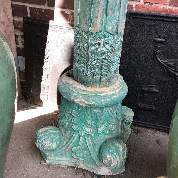 Pair of Anglo Indian Green Painted Teak and Limestone Columns