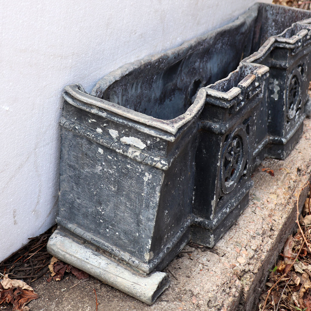 Large Pair of English Gothic Revival Painted Lead Manor House Scupper Boxes