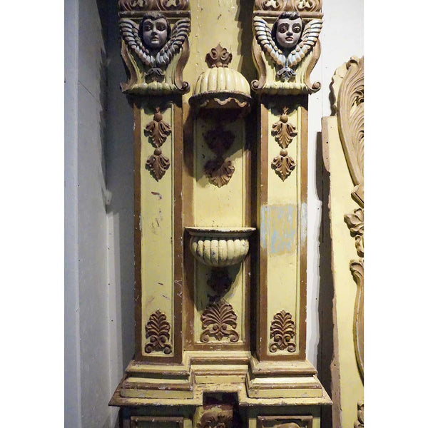 Rare Signed Indo-Portuguese Baroque Painted Teak Architectural Wall Shrine