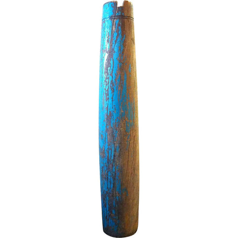 Heavy Indian Old Blue Painted Solid Satinwood Pillar