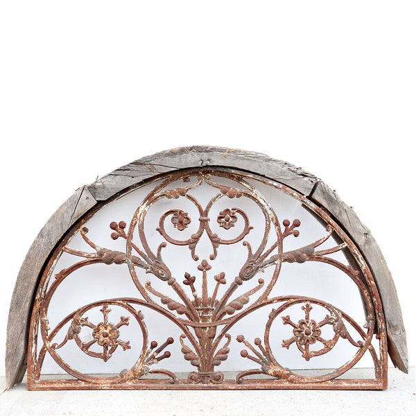 Heavy Teak and Cast Iron Arched Transom