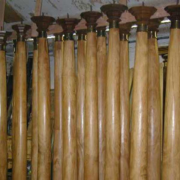 Rare Indian Tall Solid Satinwood, Teak and Brass Pillar
