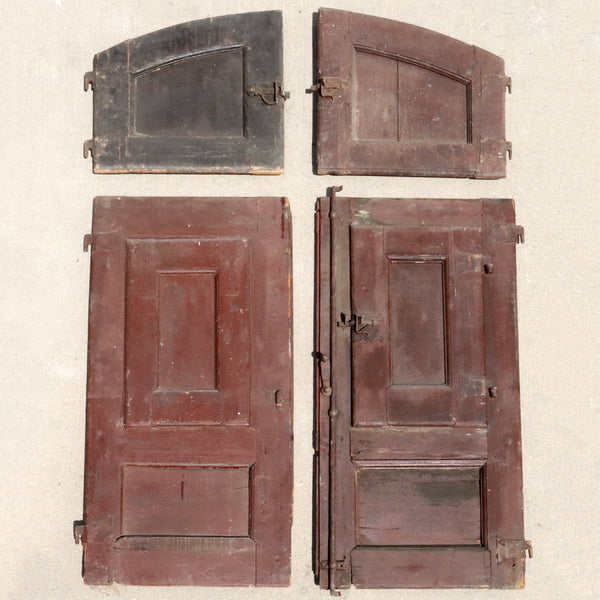 Portuguese Baroque Chestnut/Oak Four-Door Arched Window Shutters