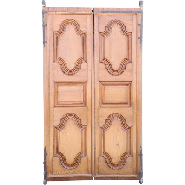 Anglo Indian Solid Teak Iron Mounted Paneled Double Door