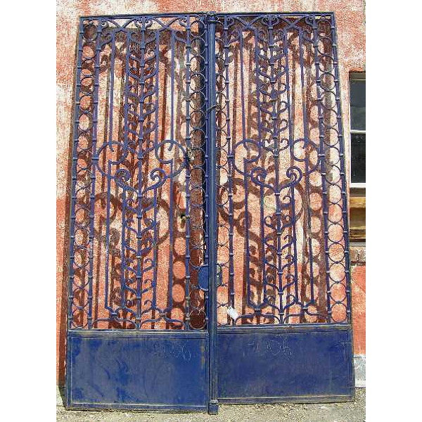 Large Argentine Blue Painted Bronze and Wrought Iron Double Door Gate and Transom