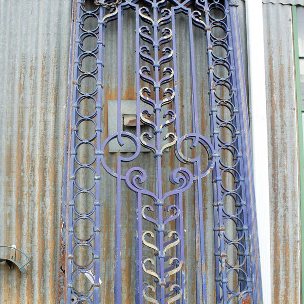 Large Argentine Blue Painted Bronze and Wrought Iron Double Door Gate and Transom