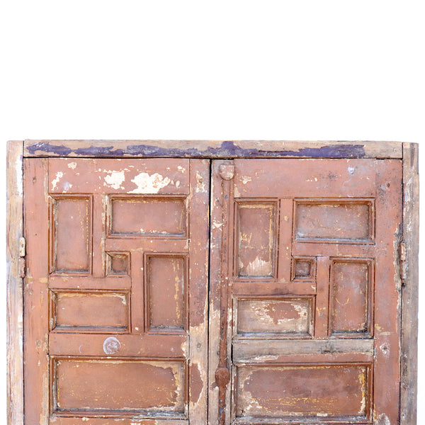 Pair of Spanish Baroque Style Painted Pine Paneled Window Shutters and Frame