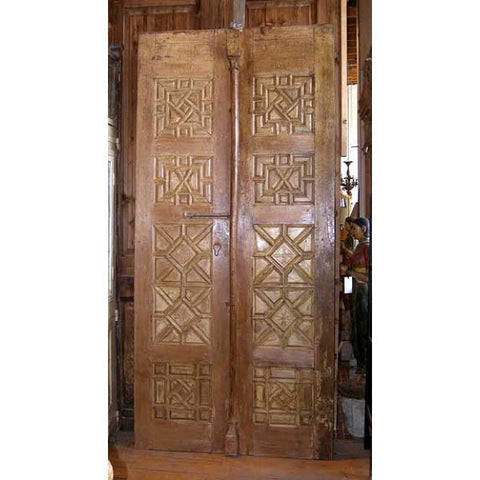 Very Tall Spanish Style Paneled Painted Pine Double Door Entry